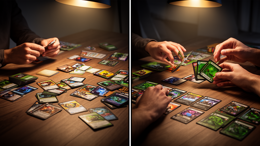 Comparison of Ascension and Dominion card game decks showing construction versus modification mechanics