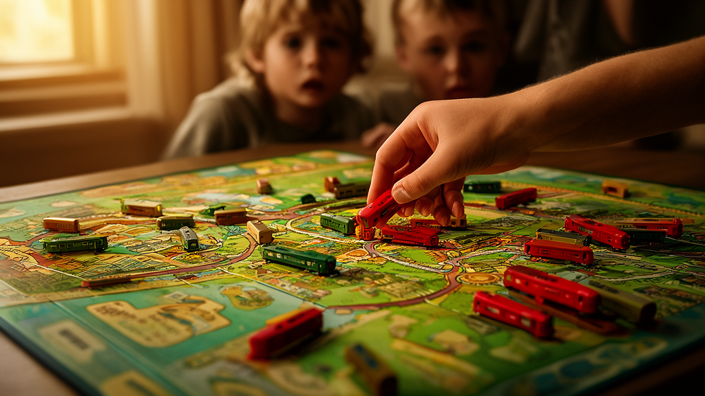 Ticket to Ride strategy analysis showing a colorful board with train routes and destination tickets